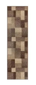 Modern Easy to Clean Geometric Beige Dining Room Rug-80cm X 150cm