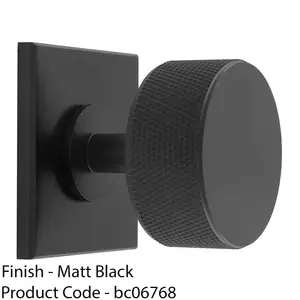 Knurled Radio Cabinet Door Knob & Matching Backplate - Matt Black 40 x 40mm