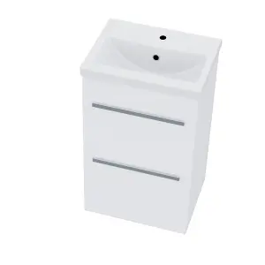 Nes Home 500mm Gloss White 2 Drawer Basin Vanity Cabinet Floor Standing Ceramic Sink