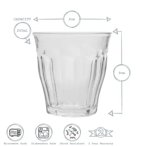 Duralex - Picardie Drinking Glasses - 250ml Tumblers for Water, Juice - Clear - Pack of 6