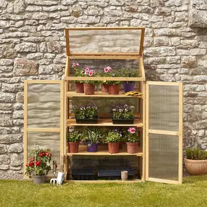 3 Tier Wooden Cold Frame Greenhouse, Outdoor Polycarbonate Storage for Plants & Vegetables, Height 130.5cm (Mini Greenhouse)