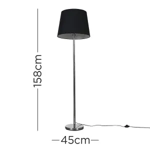 ValueLights Modern Polished Chrome Metal Standard Floor Lamp With Black Tapered Shade - Includes 6w LED Bulb 3000K Warm White