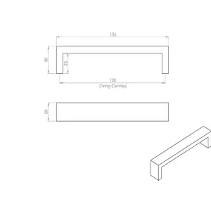 Rectangular D Bar Pull Handle 136 x 20mm 128mm Fixing Centres Stainless Steel