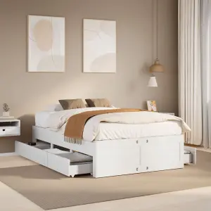 Berkfield Bed Frame without Mattress with Drawers White 120x200 cm Solid Wood Pine