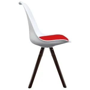 Soho White & Red Plastic Dining Chair with Pyramid Dark Wood Legs