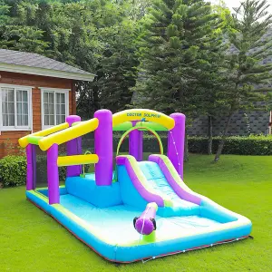 Livingandhome Kids Inflatable Bounce House with  Slide Paddling Pools Air Blower 285x406cm