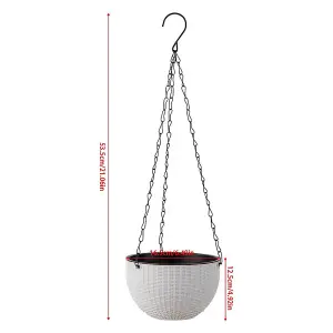 3Pcs White Decorative Hanging Round Plastic Plant Pot Set with Drainage Holes and Chains