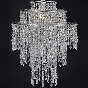 CGC XL Chandelier Light Shade for Ceiling Pendant Light Easy Fit Crystal Lamp Shade Lampshade Diameter 22 cm 3 Tier Silver