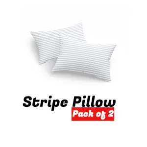 Stripe Pillows Hollowfiber Extra Filled Plump Bounce Neck Back Head Support Bed Pillows Pack of 2