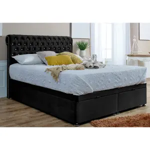 Santino Divan Ottoman Plush Bed Frame With Chesterfield Headboard - Black