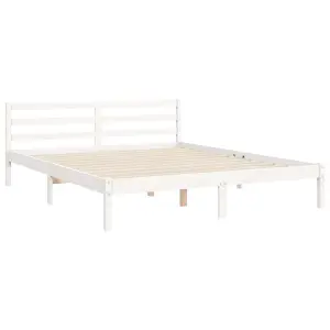 Berkfield Bed Frame with Headboard White King Size Solid Wood