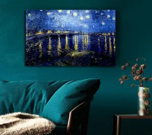 Van Gogh Starry Night Over The Rhone Blue Canvas Print Wall Art - Medium 20 x 32 Inches