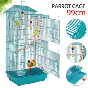 Yaheetech Teal Blue Large Roof Top Metal Bird Cage w/ Swing and Ladder