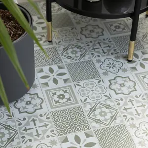 d-c-fix Oriental Tiles Green Self Adhesive Vinyl Floor Tiles Pack of 11 (1sqm)