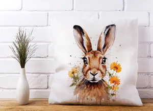 Watercolour Hare and Daisies Cushions 45cm x 45cm