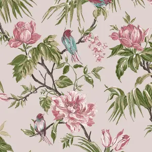 Next Birds & blooms Mauve Floral Smooth Wallpaper Sample