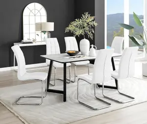 Furniturebox UK Carson White Marble Effect Dining Table & 6 White Murano Chairs