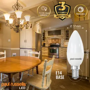 paul russells LED Candle Dimmable Bulb Small Edison Screw SES E14, 5.5W 470Lumens C37 40w Equivalent, 2700K Warm White Bulb