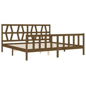 Berkfield Bed Frame with Headboard Honey Brown 200x200 cm Solid Wood