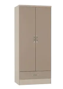 Nevada 2 Door 1 Drawer Wardrobe in Oyster Light Oak Effect