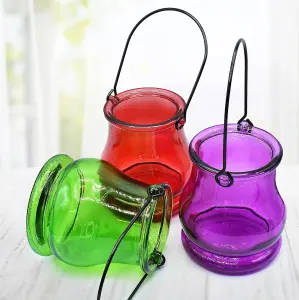 12-Pack Hanging Tealight Holders - Coloured Glass for Indoor & Outdoor Ambiance, Perfect for Special Occasions