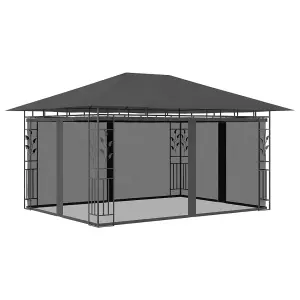 Berkfield Gazebo with Mosquito Net&LED String Lights 4x3x2.73m Anthracite