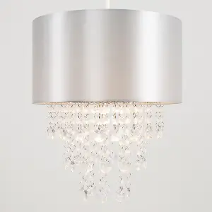 ValueLights Jesmond Grey Ceiling Pendant Shade and B22 GLS LED 10W Warm White 3000K Bulb