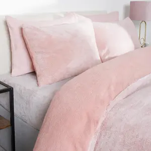 Teddy Fleece Duvet Cover Bedding Set Marl Pillowcase, Blush - Double