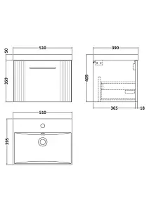 Retro 1 Drawer Wall Hung Vanity Unit with Thin-Edge 1 Tap Hole Ceramic Basin - 500mm - Satin White - Balterley