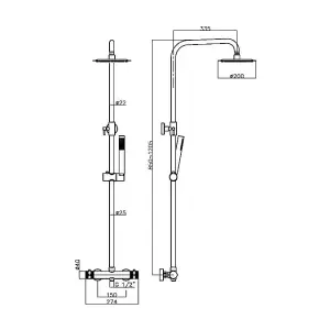 Apres Brushed Brass Twin Head Rigid Riser Shower Kit Thermostatic