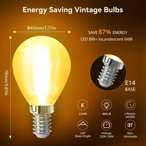 Aigostar E14 LED Bulb Vintage, Small Light Golf Ball Bulb 8W 880LM, 2200K Warm White 64W Equivalent Pack of 6