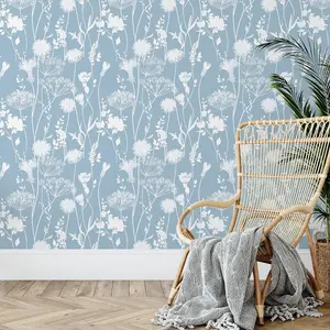 Catherine Lansfield Meadowsweet Floral Wallpaper Blue Muriva 165583