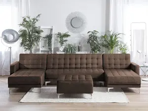 U-Shaped Sofa with Ottoman ABERDEEN Dark Brown Symmetrical