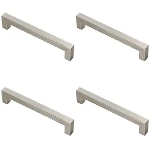 4x Square Linear Block Pull Handle 174 x 14mm 160mm Fixing Centres Satin Steel