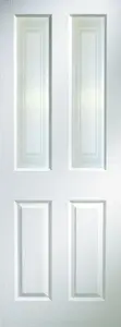 Smooth 4 panel Frosted Glazed White Woodgrain effect Internal Door, (H)1981mm (W)762mm (T)35mm