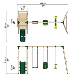 Rebo Voyager Wooden Garden Swing Set with Standard Seat, Baby Seat, Glider, Platform and Slide - Green