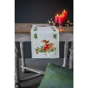 Cross Stitch Kit: Table Runner: Little Deer With Bunny (Aida)