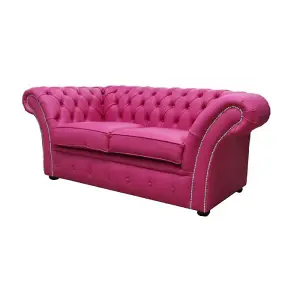 Chesterfield 2 Seater Sofa Settee Vele Fuchsia Pink Leather In Balmoral Style