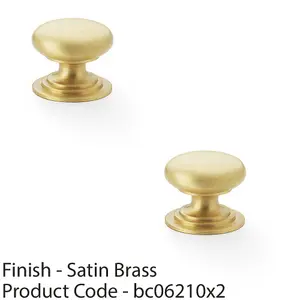 2 PACK - Stepped Round Door Knob - Satin Brass 25mm Classic Kitchen Cabinet Pull Handle