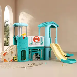 Toddler Play set Kids Slide with Climber and Soccer Hoop Outdoor Indoor Slide Playset for Toddlers Age 3-6