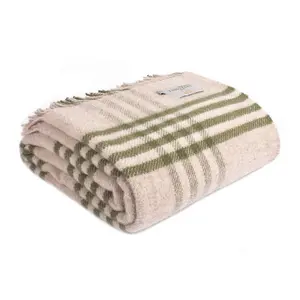 100% Pure New Wool Hex Check Throw Blanket Made in Wales Green