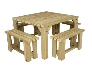 QUADRUM Picnic Table With 4 Benches (Natural finish)