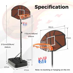 Costway Height Adjustable Basketball Hoop Kids Portable Basketball Goal System