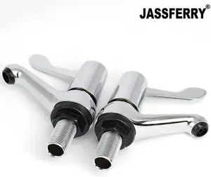 JASSFERRY Chrome Pair of Basin Pillar Taps Top Lever Handle Set of 2, 1/2"