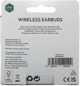 Dunelm Wireless Earbuds, Black, Plastic