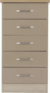 Nevada 5 Drawer Narrow Chest in Oyster Light Oak Effect Veneer