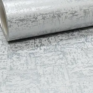 Holden Metallic Silver Grey Plain Industrial Concrete Stone Effect Wallpaper