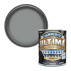 Hammerite Ultima Light Grey Mid sheen Garden Metal paint, 750ml Tin