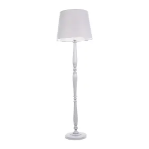 ValueLights Victoria Traditional Grey Wood Candlestick Floor Lamp with Grey Tapered Shade