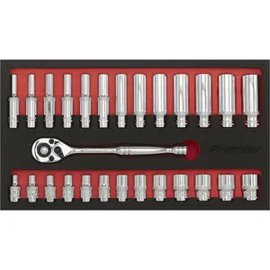 Premium 27-Piece Deep Socket Set with Ratchet Handle - 1/4" Metric Drive